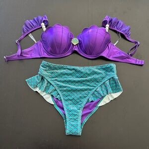 Disney Ariel Little Mermaid Bikini Set | Shell Bra + Ruffle Bottoms | XS/S | NEW